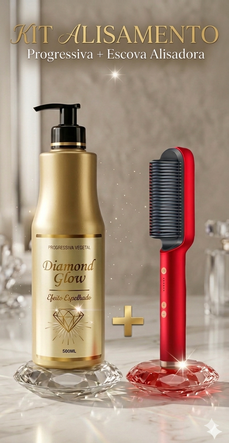 Kit Progressiva Vegetal Diamond Glow com escova alisadora
